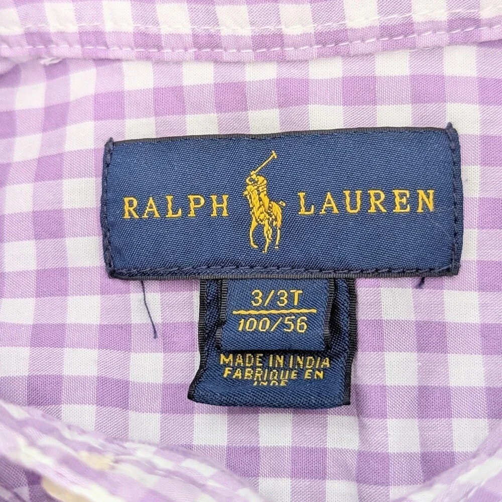 Ralph Lauren Boys' (Size 3/3T) Purple/Lavender & White Gingham Button-Down Shirt